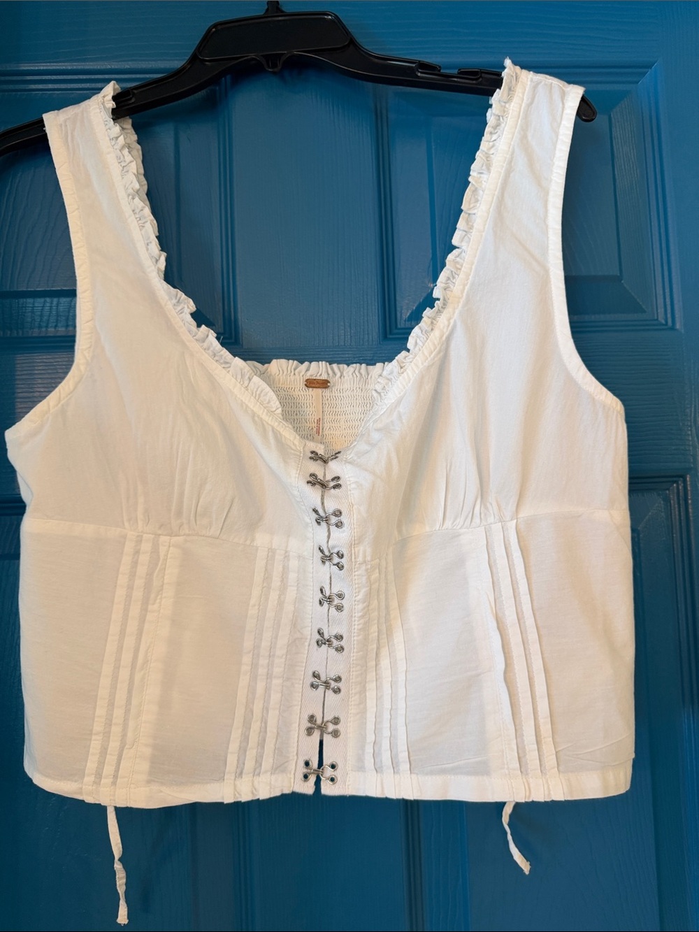 Free People White Cotton Hook-Front Ruffle Camisole